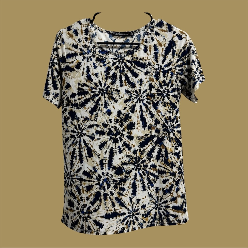 Style by Harve Benard Navy, Tan & White Short Sleeve Tie-Dye Tee size M
